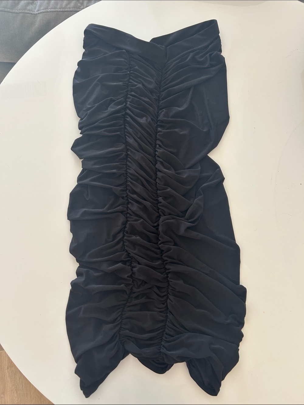 Black Ruched Pencil Midi High Waist Skirt
